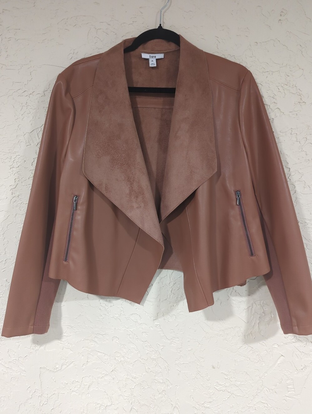 Bar III Mauve Pink Cropped Draped Faux Leather Moto Jacket Womens Petite Large